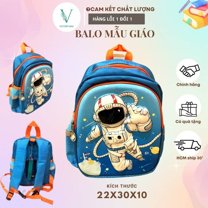 Balo Đi Học Chống Gù Cho Bé Mầm Non Mẫu Giáo Trai Gái Siêu Nhẹ Hình Phi Hành Gia Elsa 1-2-3-4-5 tuổi-VICTORY -816