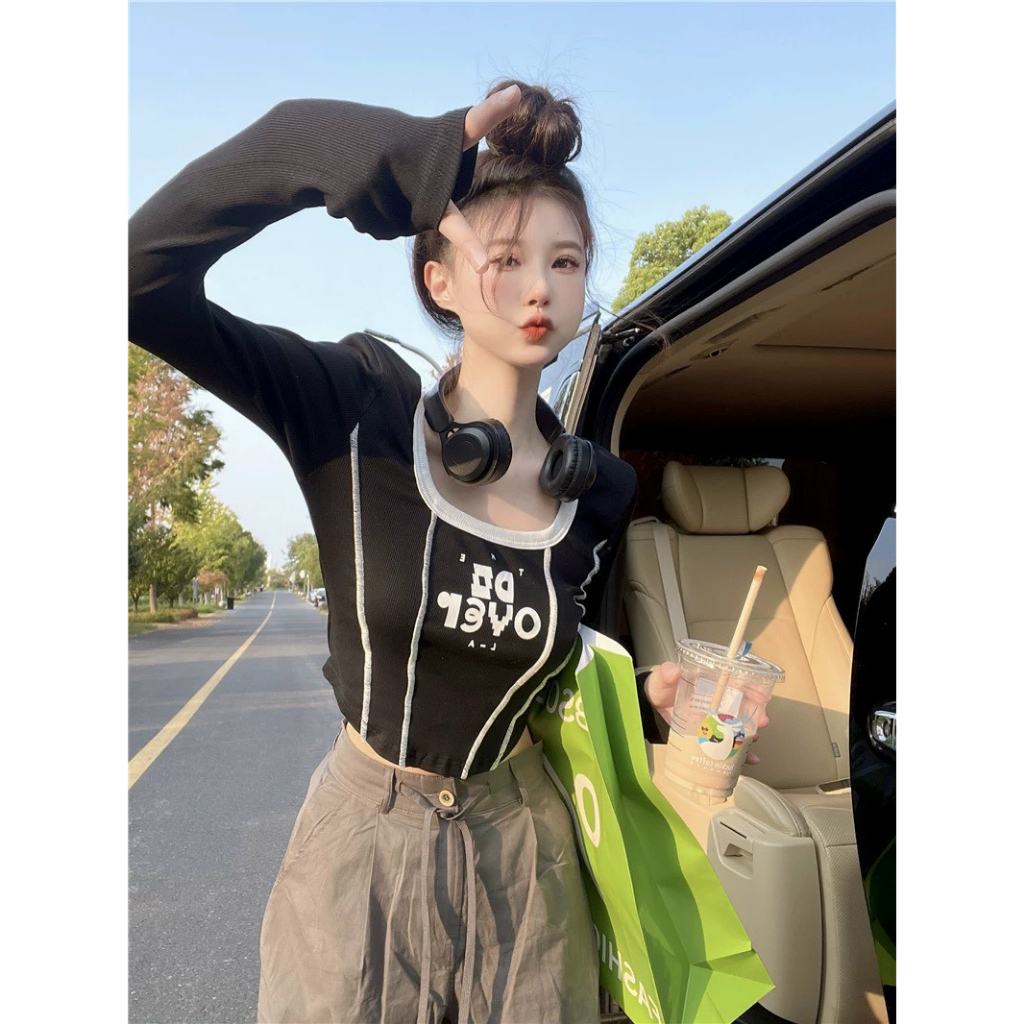 áo kiểu croptop . áo tay dài viền chỉ nhỏ siêu đẹp bg vodo00