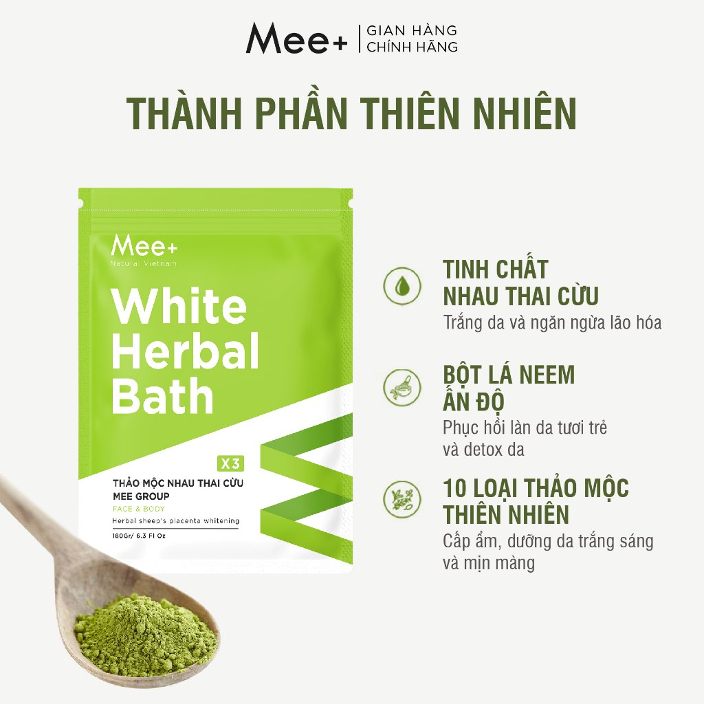 Tắm trắng body thảo mộc MEE NATURAL - Ủ trắng body nhau thai cừu dưỡng da trắng hồng, mềm mại White Herbal Bath 180g