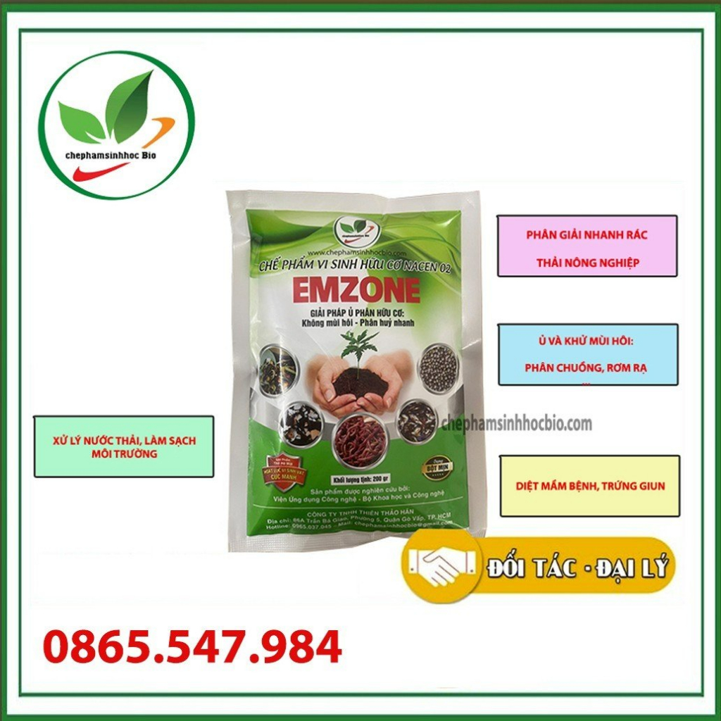 Men vi sinh Emzone. Khử mùi hôi phân cá, ủ đậu tương, rác thải sinh hoạt, ủ phân bón dành cho cây cảnh. Gói 200gr