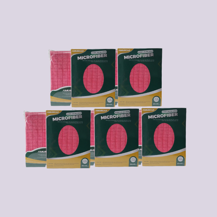 COMBO 5 khăn lau đa năng AMUSCAR 100% Microfiber màu hồng KT 35x40cm chuyên dụng lau kính và nội thất