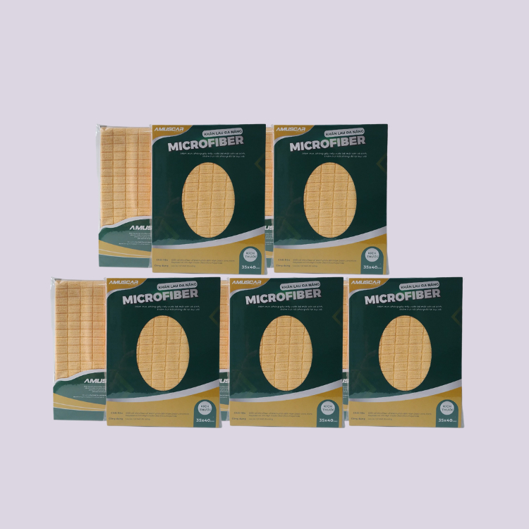COMBO 5 khăn lau đa năng AMUSCAR 100% Microfiber màu vàng KT 35x40cm chuyên dụng lau kính và nội thất