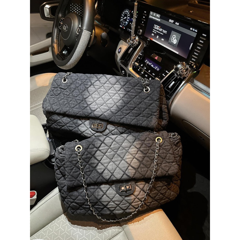Túi tote big size jean vải siêu hot ô trám khoá xoay 36cm