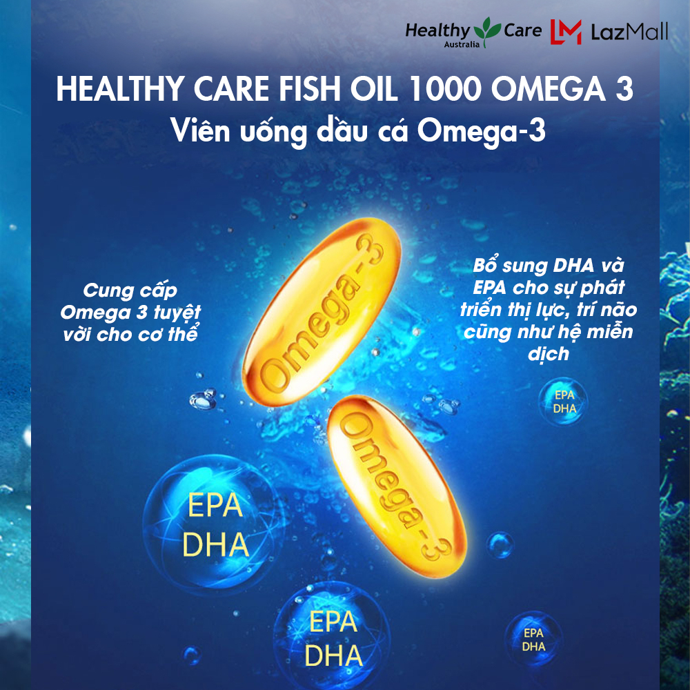 Dầu cá Healthy Care Fish Oil Omega 3 bổ mắt, bổ não, đẹp da, tốt cho tim mạch, ngăn ngừa ung thư 400 viên