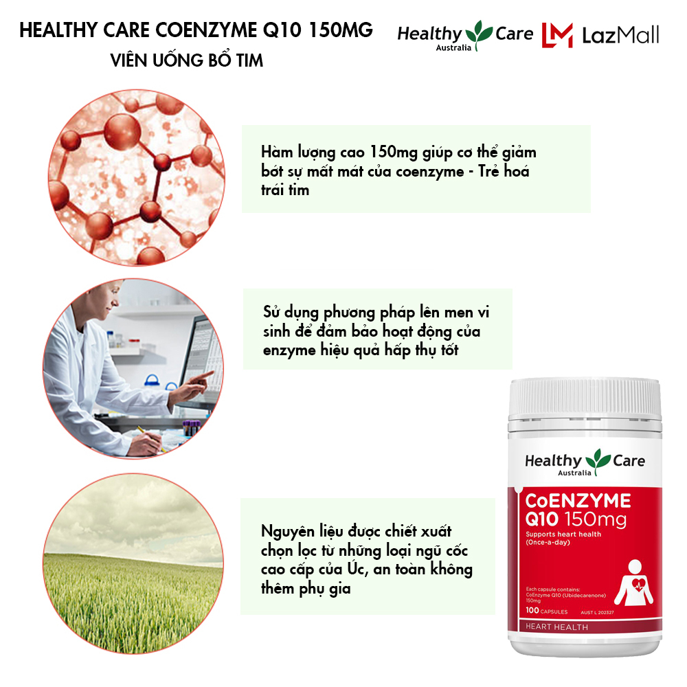 Viên uống bổ tim Úc Healthy Care CoEnzyme Q10 150mg 100 Viên