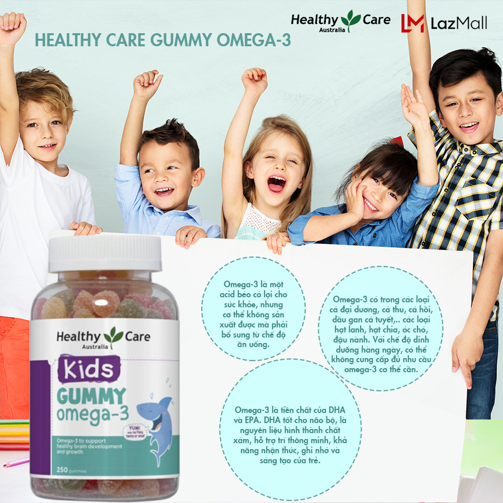 Healthy Care Kids Gummy Omega-3 Kẹo Dẻo kẹo dẻo tăng thị lực phát triển trí não vitamin cho bé