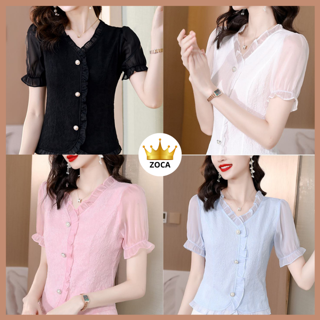 Áo Kiểu Nữ Họa Tiết Hoa Chìm Trẻ Trung Lịch Sự Dễ Mặc Dế Phối AP05