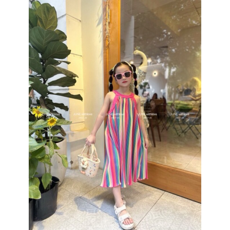 Đầm đem loang bé gái đi chơi đi biển hàng cao cấp JUNE size 10-40kg