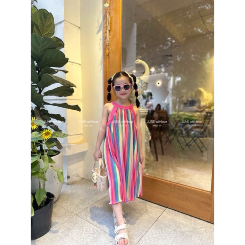 Đầm đem loang bé gái đi chơi đi biển hàng cao cấp JUNE size 10-40kg