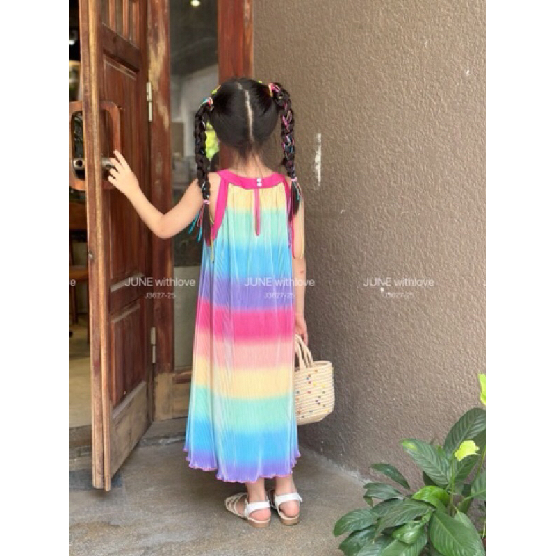 Đầm đem loang bé gái đi chơi đi biển hàng cao cấp JUNE size 10-40kg