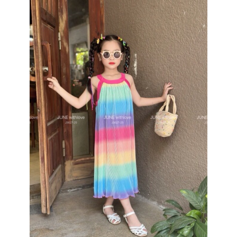 Đầm đem loang bé gái đi chơi đi biển hàng cao cấp JUNE size 10-40kg