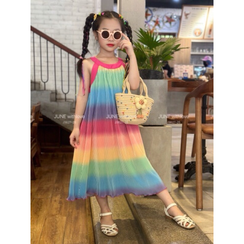 Đầm đem loang bé gái đi chơi đi biển hàng cao cấp JUNE size 10-40kg