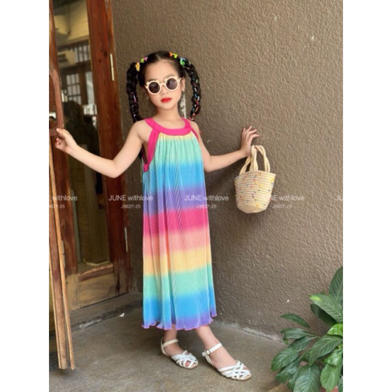 Đầm đem loang bé gái đi chơi đi biển hàng cao cấp JUNE size 10-40kg