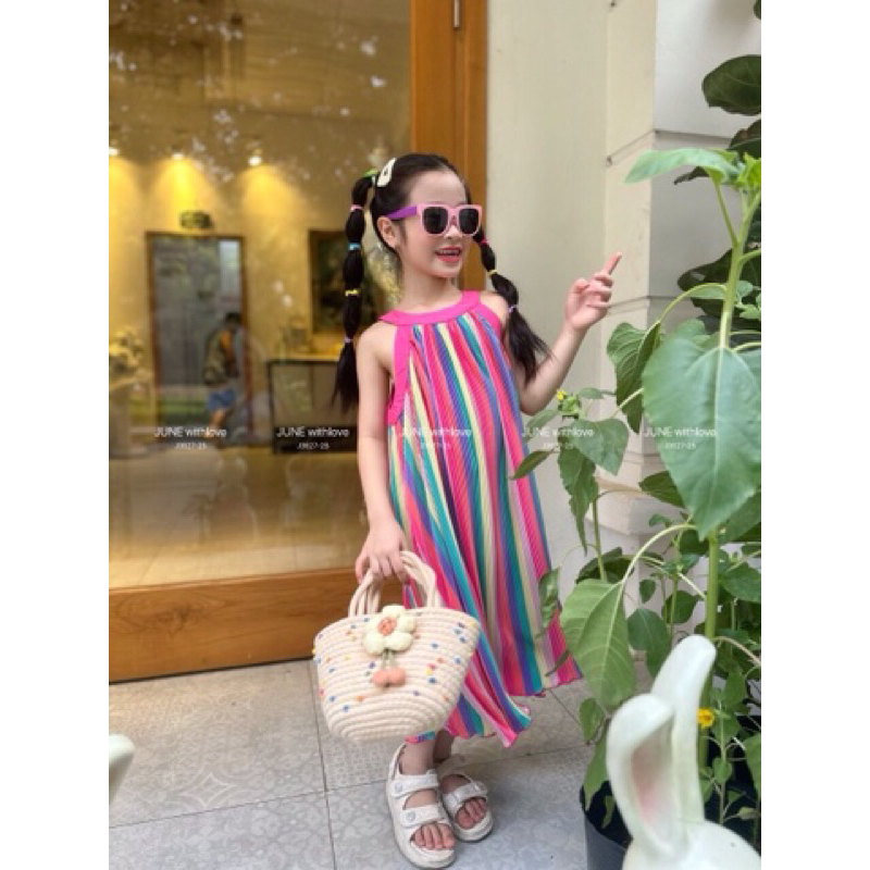 Đầm đem loang bé gái đi chơi đi biển hàng cao cấp JUNE size 10-40kg