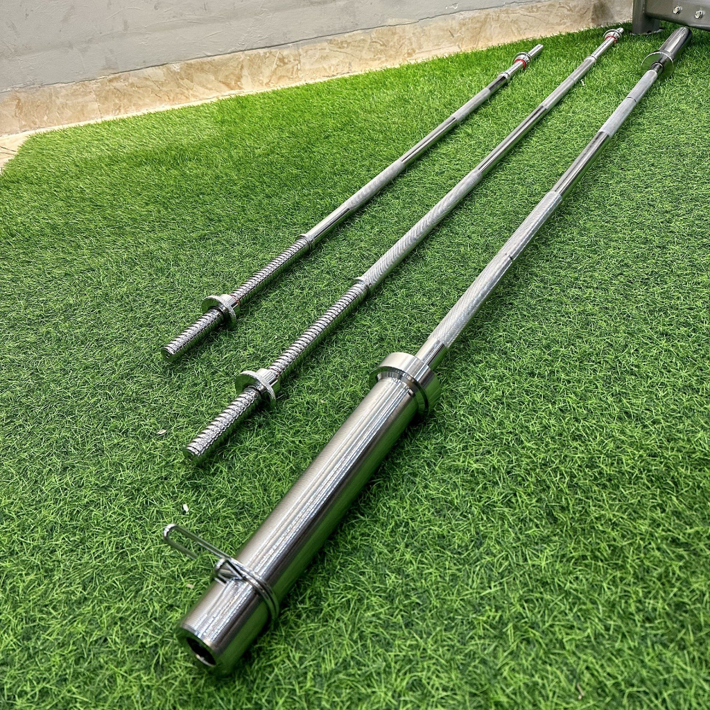 Thanh đòn tạ thẳng, chất liệu thép mạ inox 1.2m hoặc 1.5m + 2 chốt khóa (phi 25) FEIERDUN-TD1215