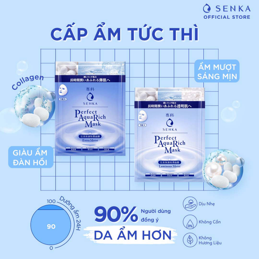 Mặt Nạ Cấp Ẩm Giúp Dưỡng Sáng Senka Perfect Aqua Rich Luminous Moist Mask 25ml