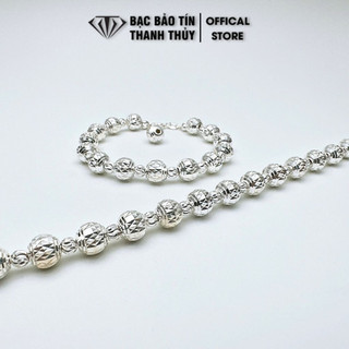 Lắc tay bạc nữ Bảo Tín Thanh Thủy, lắc bạc ta nguyên chất kiểu bi phay 8mm nối bi 4mm cao cấp,3.24 chỉ bạc, dài 18 cm