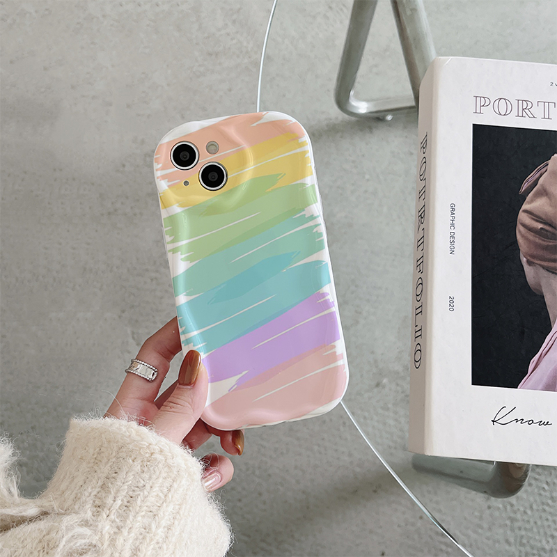 Ốp lưng iphone Viền Nổi Cạnh Sóng hình vẽ 7 sắc cầu vồng 6s/6splus/7/7plus/8/8plus/x/11/12/13/14/max/prm sk71