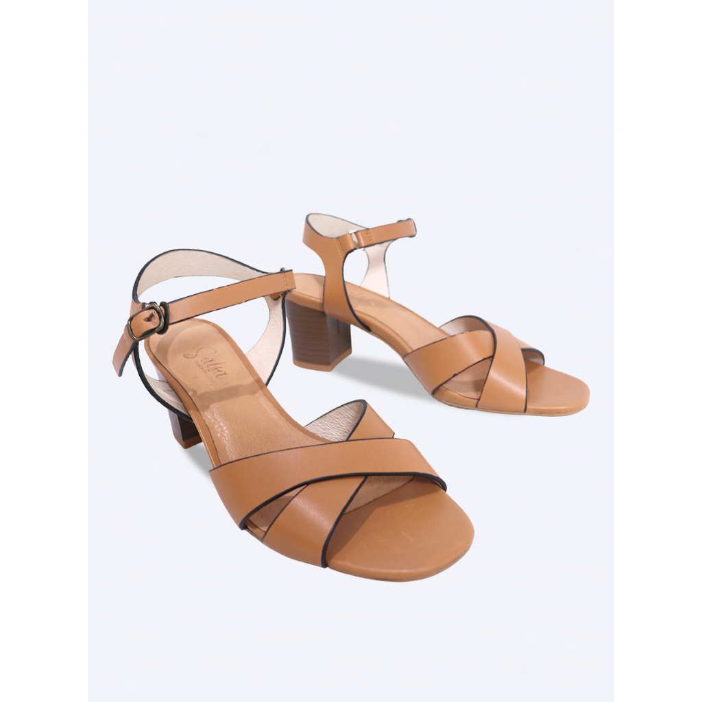 Giày Sandal nữ gót trụ 7cm da thật quai chéo SD03 - SALSA