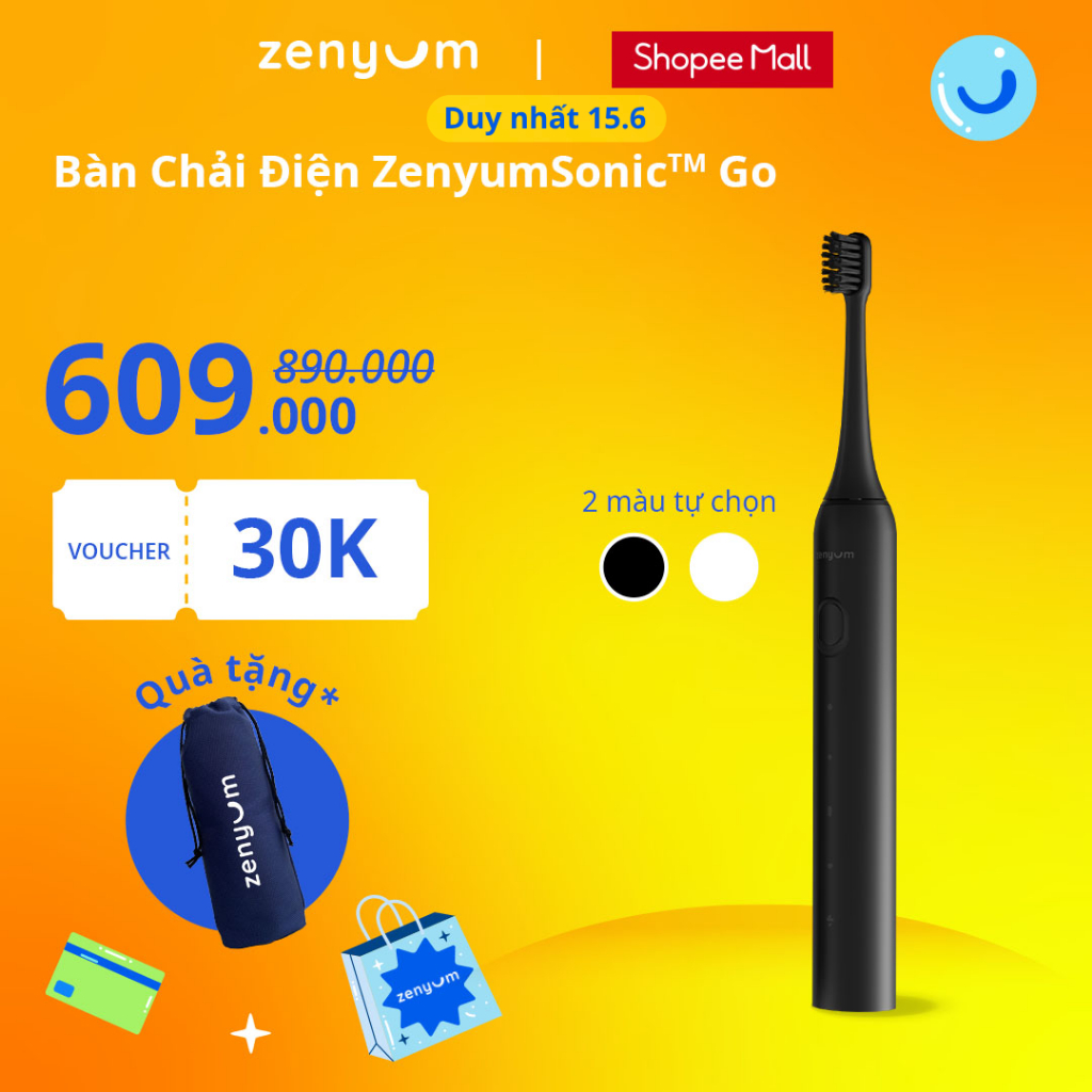 Bàn Chải Điện Zenyum Sonic Go - 1 Bàn Chải Trắng Đen