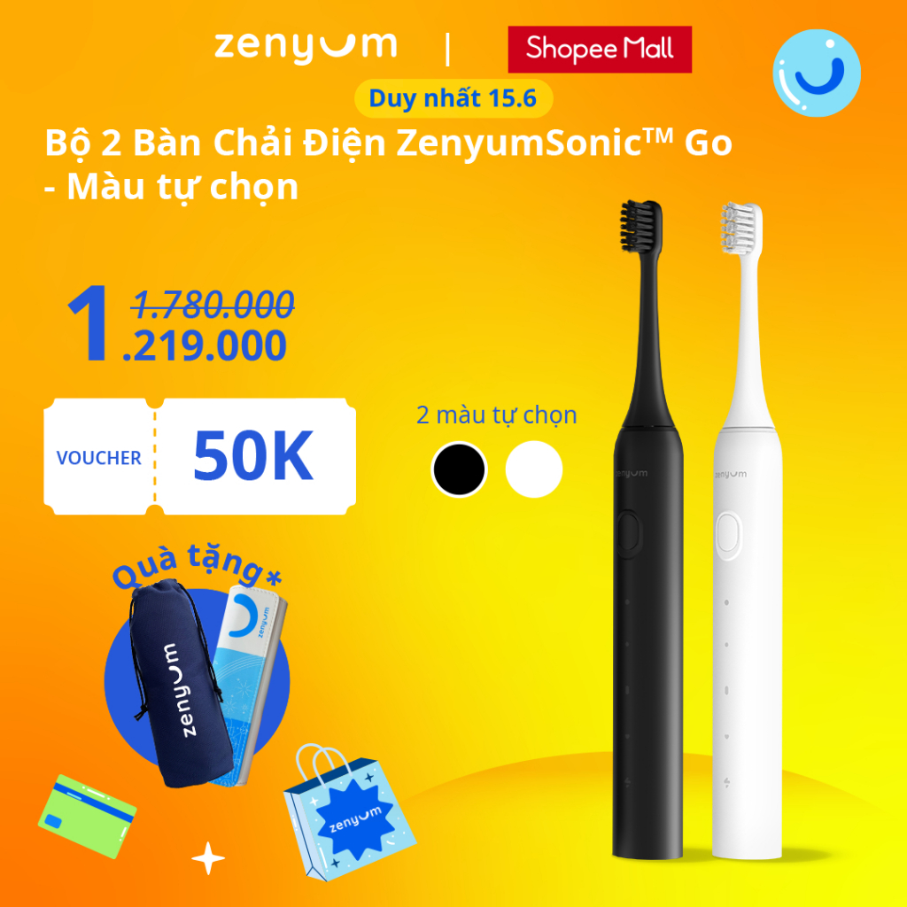 Bộ 2 Bàn Chải Điện Zenyum Sonic GO - Màu Tự Chọn
