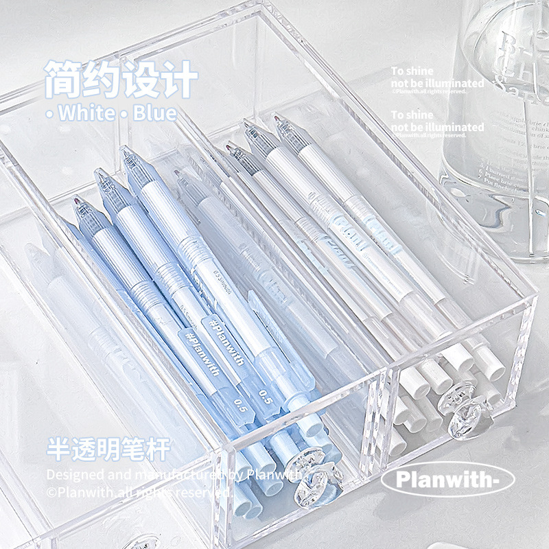 Bút gel Planwith mực đen ngòi 0.5mm vỏ màu xanh/trắng