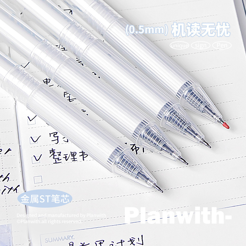 Bút gel Planwith mực đen ngòi 0.5mm vỏ màu xanh/trắng
