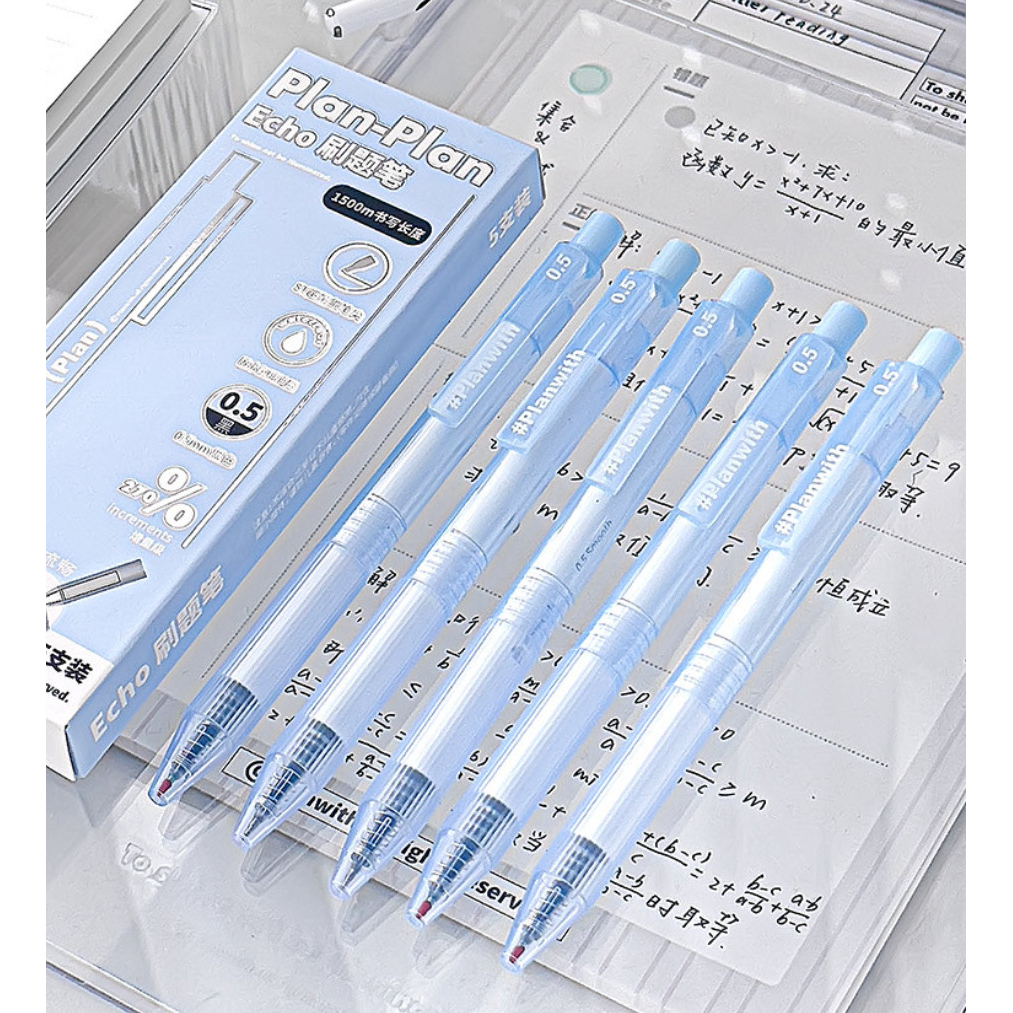 Bút gel Planwith mực đen ngòi 0.5mm vỏ màu xanh/trắng