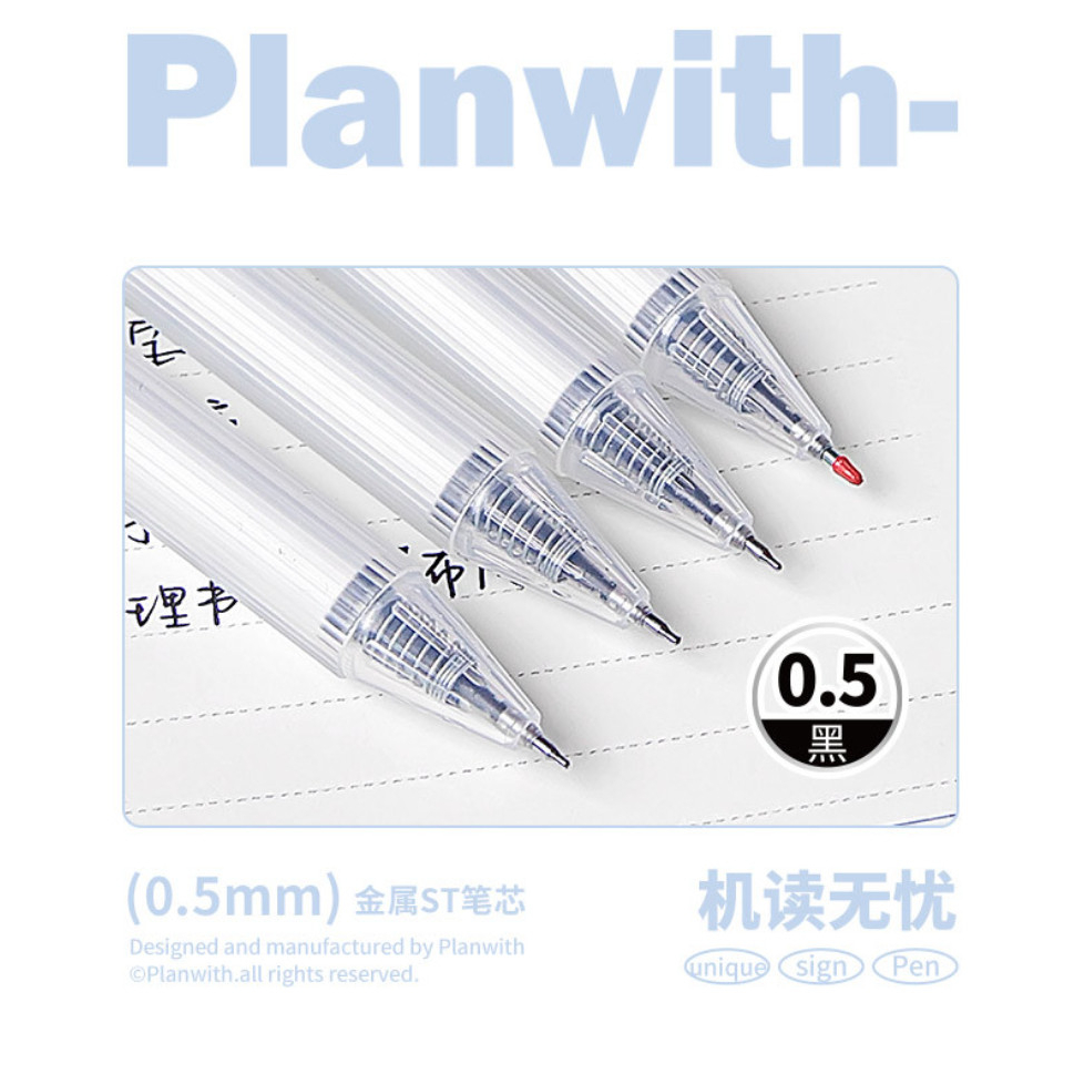 Bút gel Planwith mực đen ngòi 0.5mm vỏ màu xanh/trắng