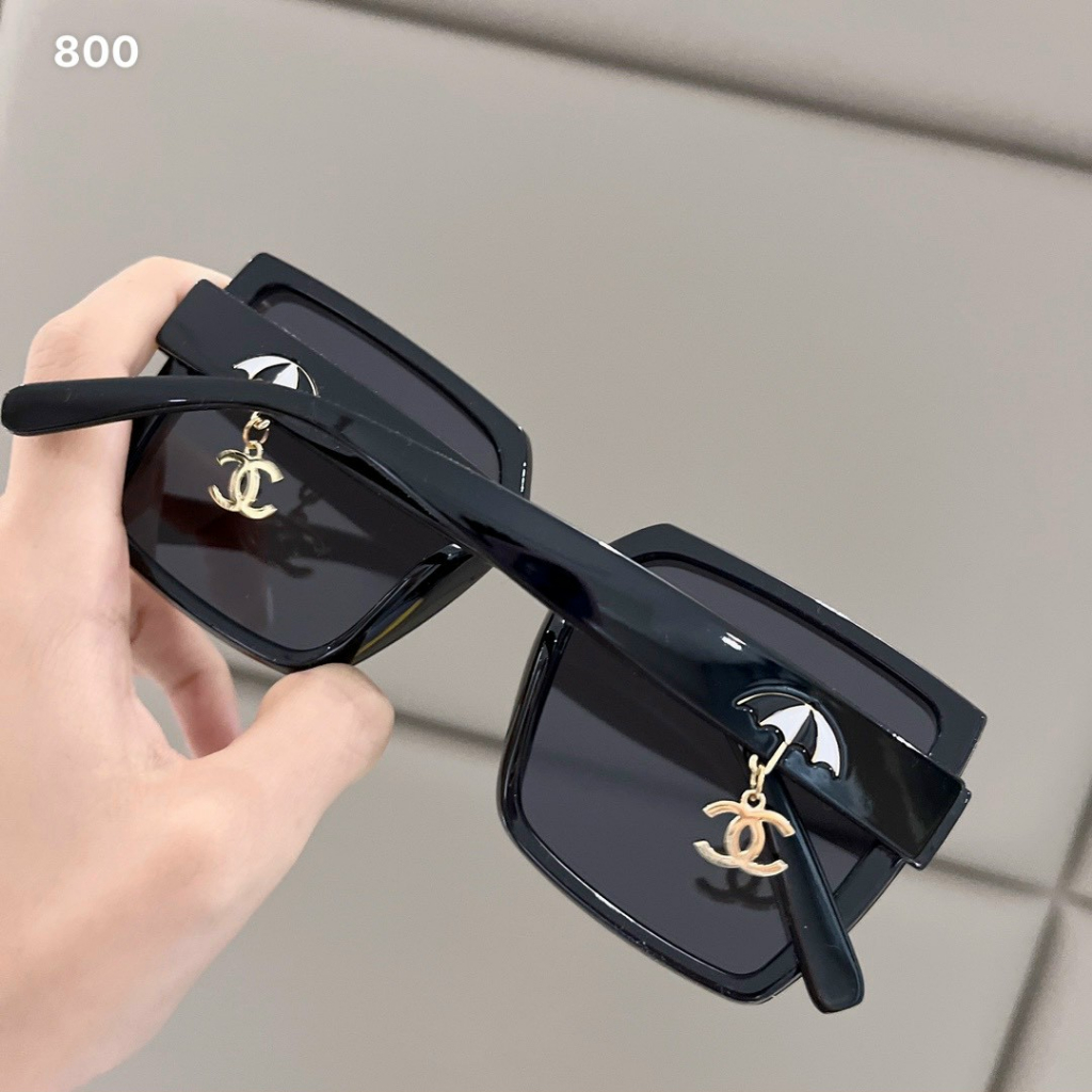 Mắt kính nữ chaneo gọng vuông dây xích dù độc lạ chất liệu acetate màu trắng kem đỏ đô tặng khăn