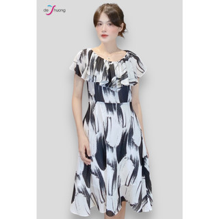 [Chính hãng] Đầm nữ cổ thuyền bèo tròn rã eo tùng xòe công chúa - voan - DE THUONG