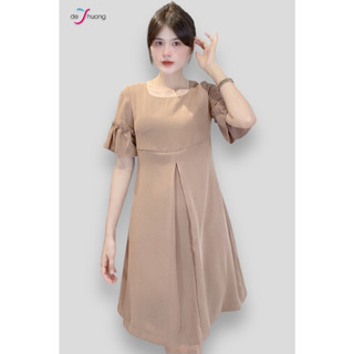 Đầm nữ cổ tròn rã eo xếp con sống tay lỡ công chúa - de thuong