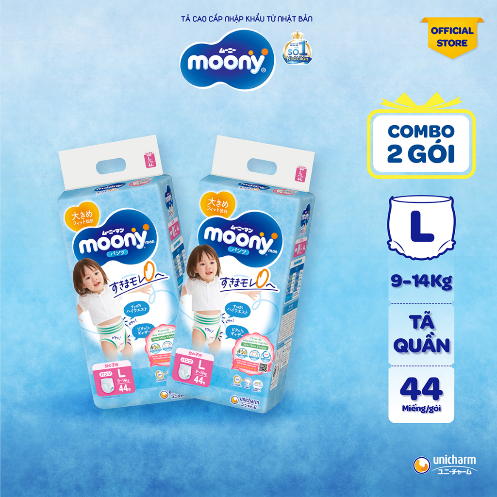 Combo 2 Tã quần Moony cao cấp L44/XL38 Bé Gái (Girl) - Nhập khẩu từ Nhật Bản