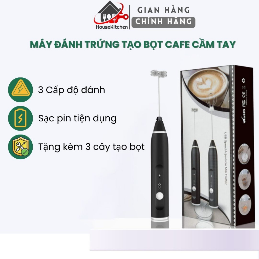 Máy Đánh Trứng, Que Tạo Bọt Cafe Mini Cầm Tay Không Giây Chính Hãng Sokany 3 Cấp Độ, Hỗ Trợ Sạc Pin Tiện Dụng