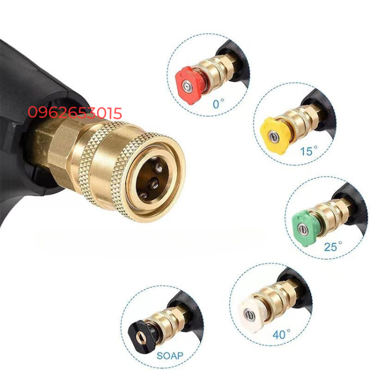 Béc phun rửa xe cao áp 1/4 kèm khớp cái nối nhanh 1/4ich ren trong và súng ren ngoài 14mm,22mm