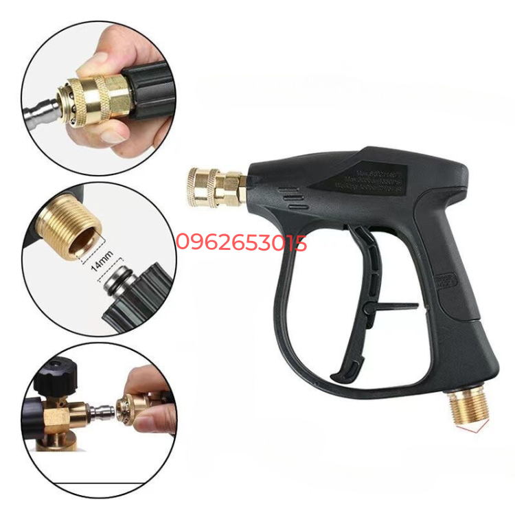 Béc phun rửa xe cao áp 1/4 kèm khớp cái nối nhanh 1/4ich ren trong và súng ren ngoài 14mm,22mm