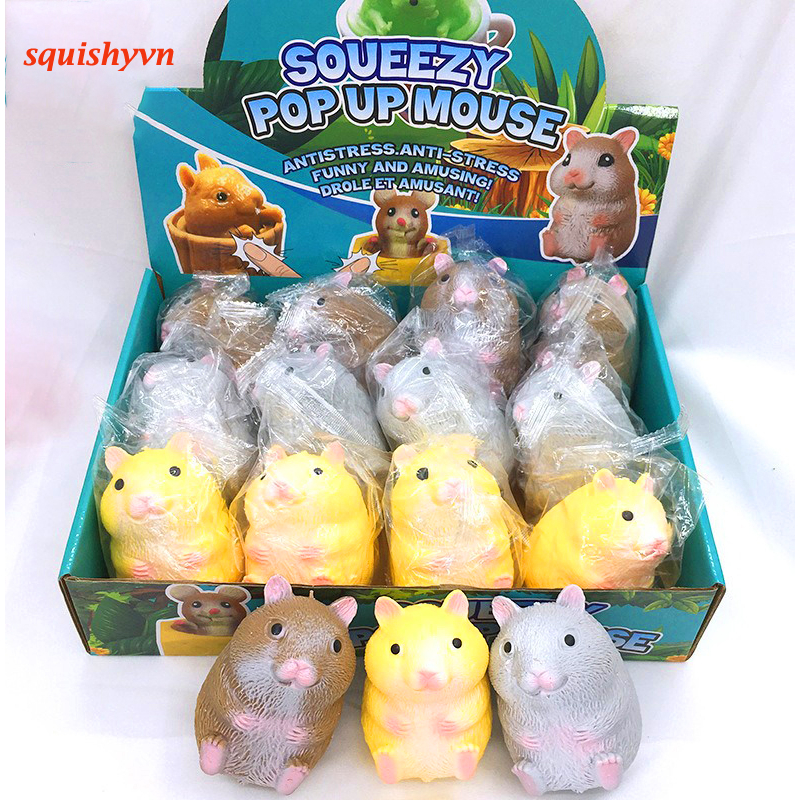 Đồ chơi Squishy Mochi hình CON CHUỘT HAMSTER MÀU ĐEN XÁM mềm mịn dễ thương chân thực giảm stress co dãn đàn hồi ngộ nghĩ
