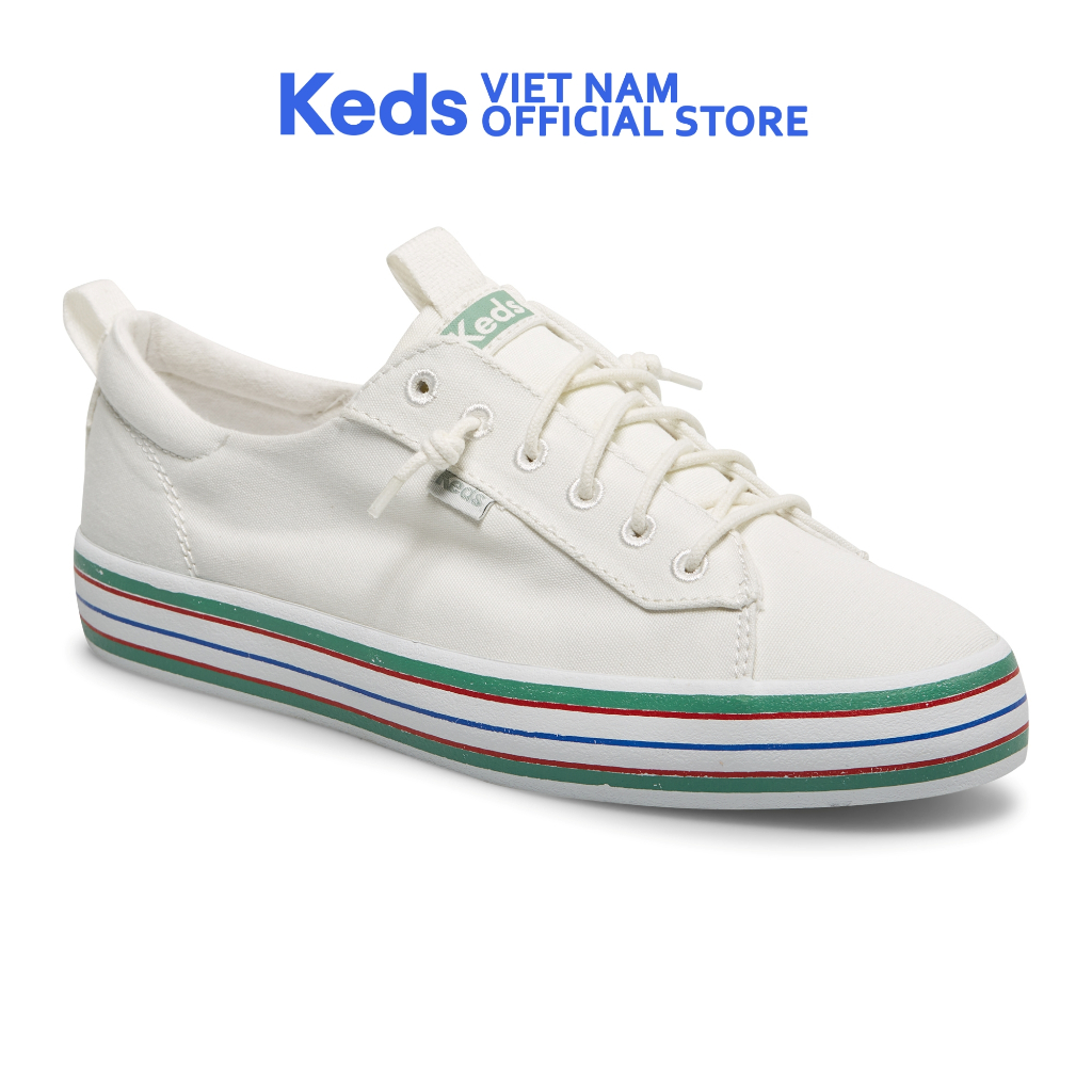 Giày Keds Nữ- Kickback Canvas Striple Foxing White- KD066324