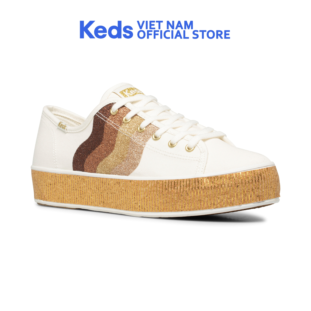 Giày Thể Thao Keds Nữ- Triple Kick Glitter Deco Canvas White- KD065997