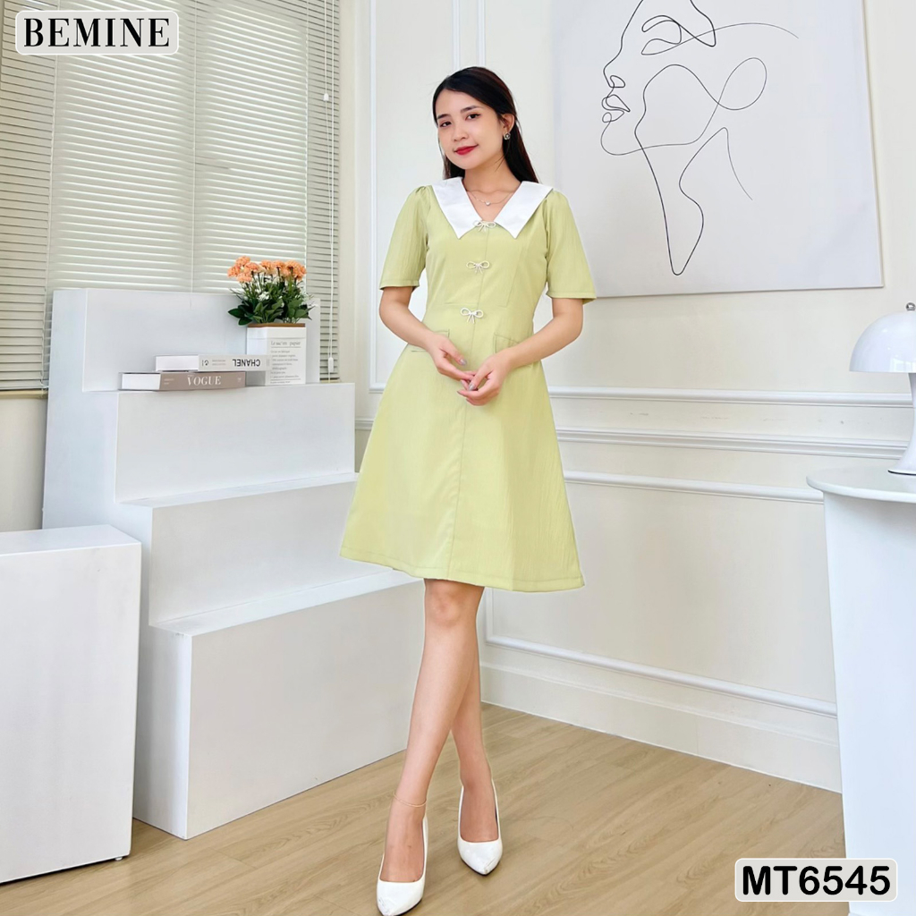 Đầm công sở cổ V tay phồng BEMINE MT6545