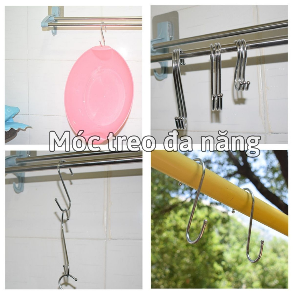 Móc treo đồ đa năng hình chữ S chất liệu INOX không gỉ, treo đồ dùng phòng bếp, nhà tắm, chịu lực 15kg