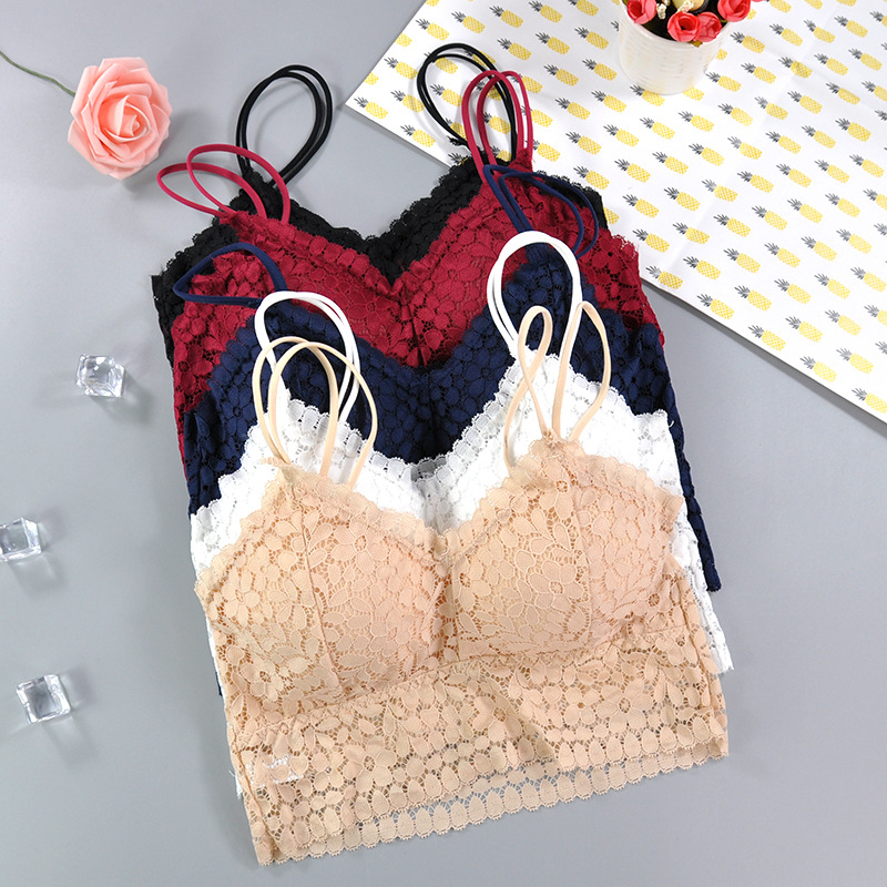Áo Bra Ren Hoa Hai Dây Kèm Mút Mỏng Dáng Croptop 8812
