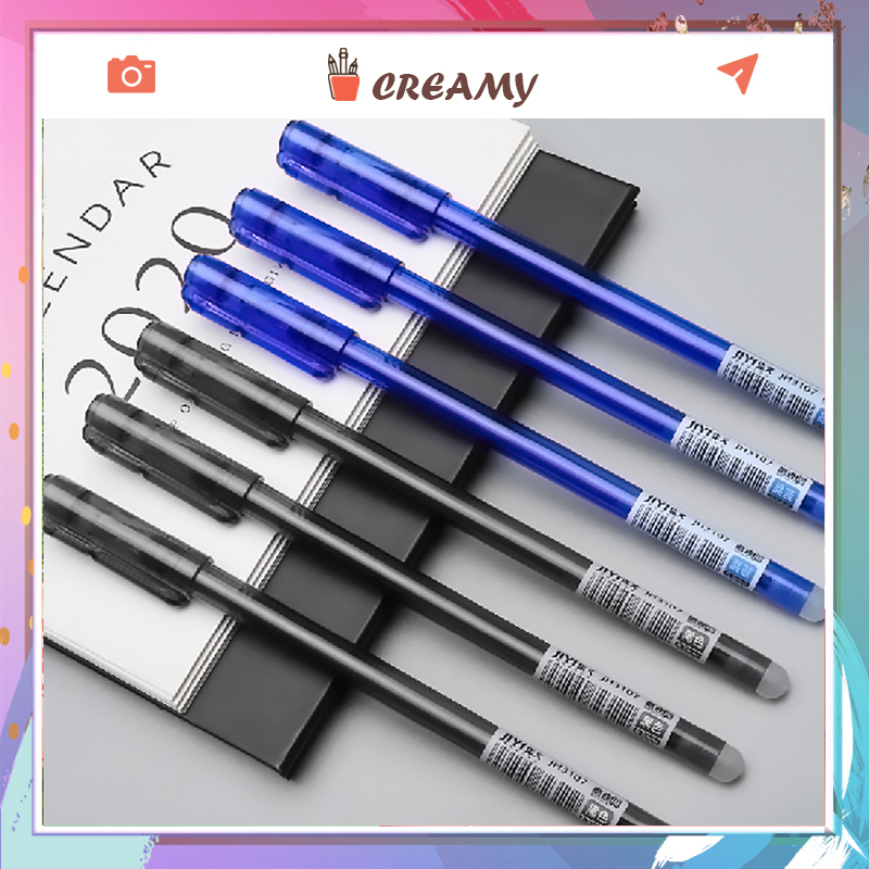 Bút bi gel nước xóa được 2 màu xanh đen ngòi 0.5mm đầu kim có thể thay ngòi CREAMY