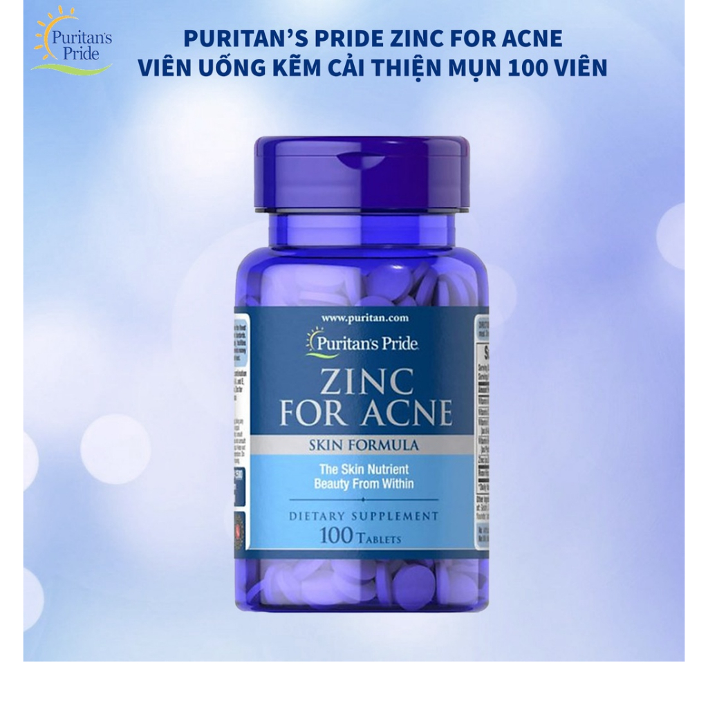 Viên uống Zinc For Acne 100 viên Puritan's Pride bổ sung kẽm, giảm mụn nội tiết của Mỹ
