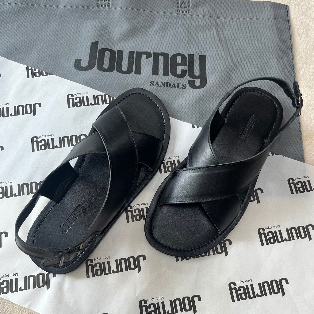 Sandal quai chéo da bò nam nữ Journey PJA2 màu đen nâu size 35 46