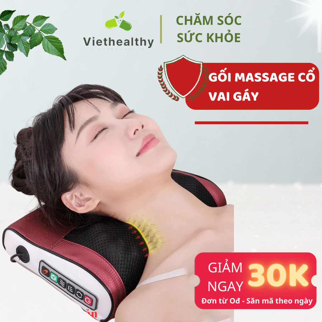 Gối massage cổ vai gáy, máy massage hồng ngoại VietHealthy 16 bi cao cấp mát xa toàn thân phù hợp mọi lứa tuổi