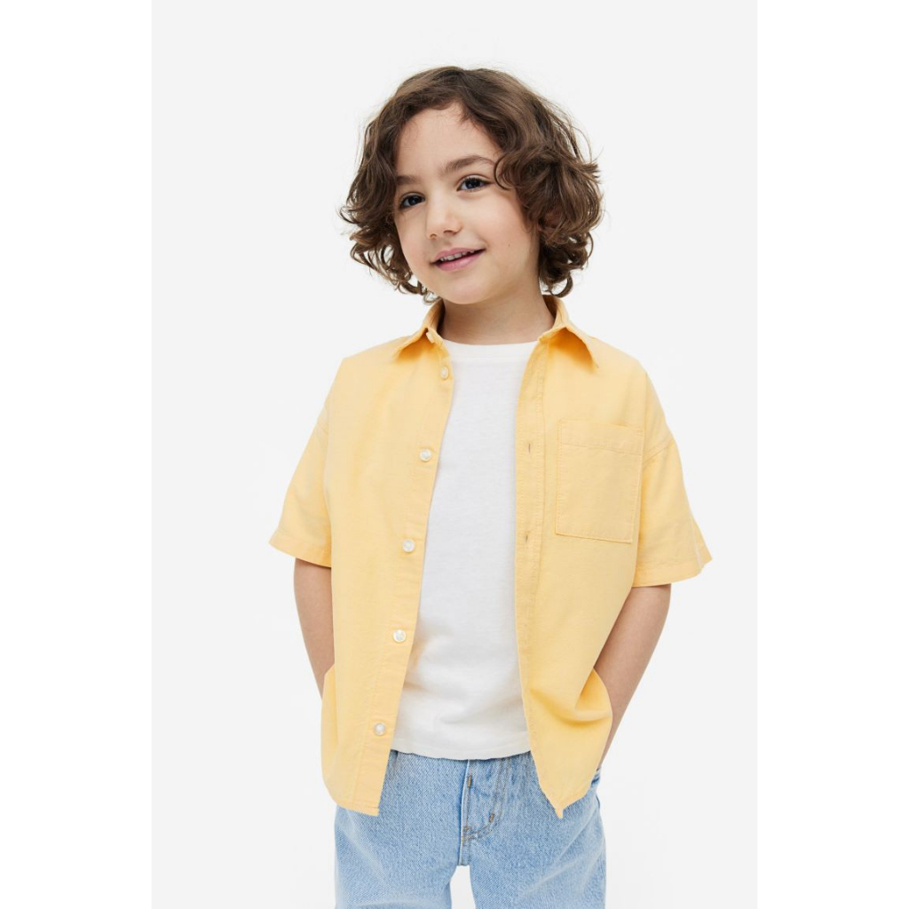 ÁO SƠ MI NGẮN TAY - HM - CHẤT COTTON MỀM, MÁT - MÀU VÀNG, CÓ TÚI TRƯỚC