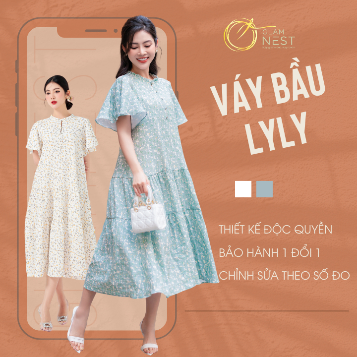 Váy Bầu Mùa Hè Đẹp Đầm Bầu Thời Trang Thiết Kế Vải Voan Mát Cao Cấp GLAM NEST VD008