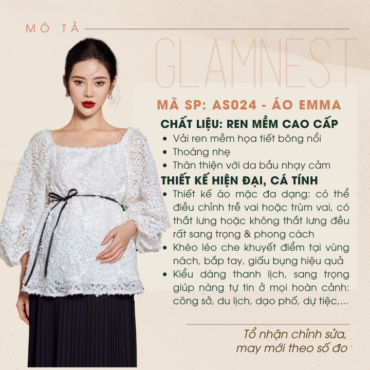 Áo Bầu Ren Bông Nổi Thiết Kế Set Đồ Bầu Dự Tiệc Dạo Phố Váy Bầu Sang Chảnh Glam Nest AS024