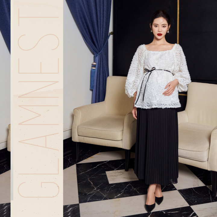 Áo Bầu Ren Bông Nổi Thiết Kế Set Đồ Bầu Dự Tiệc Dạo Phố Váy Bầu Sang Chảnh Glam Nest AS024